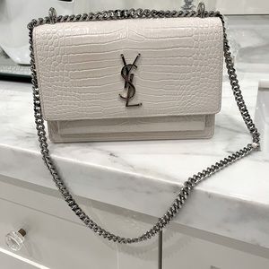 Saint Laurent Sunset Crossbody Bag Crocodile Embossed Leather Medium